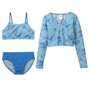 Girls  Floral Rainbow Print 3pc Long Sleeve Rash Guard Swimsuit Set M